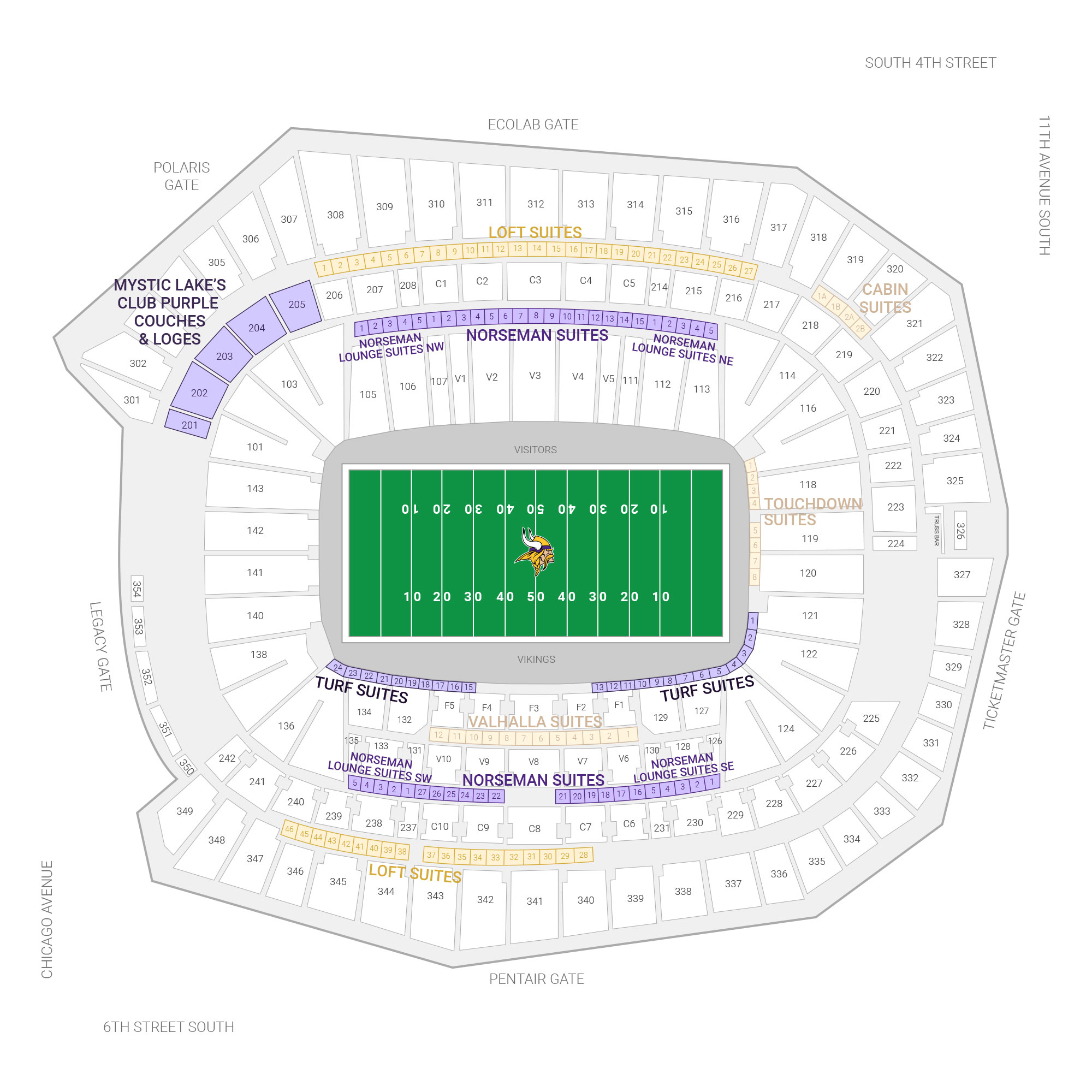 U.S. Bank Stadium / Minnesota Vikings Suite Map and Seating Chart